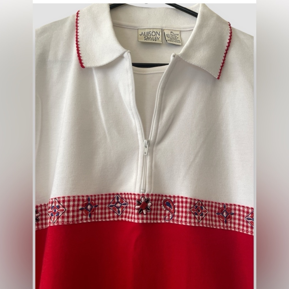 Allison Daley Petite Women’s Red and White Polo Shirt 3/4 Zip Size Lg Petite NWT - Picture 2 of 6
